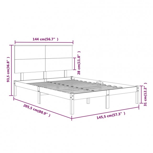 Cadre de lit Bois de pin massif 140x200 cm