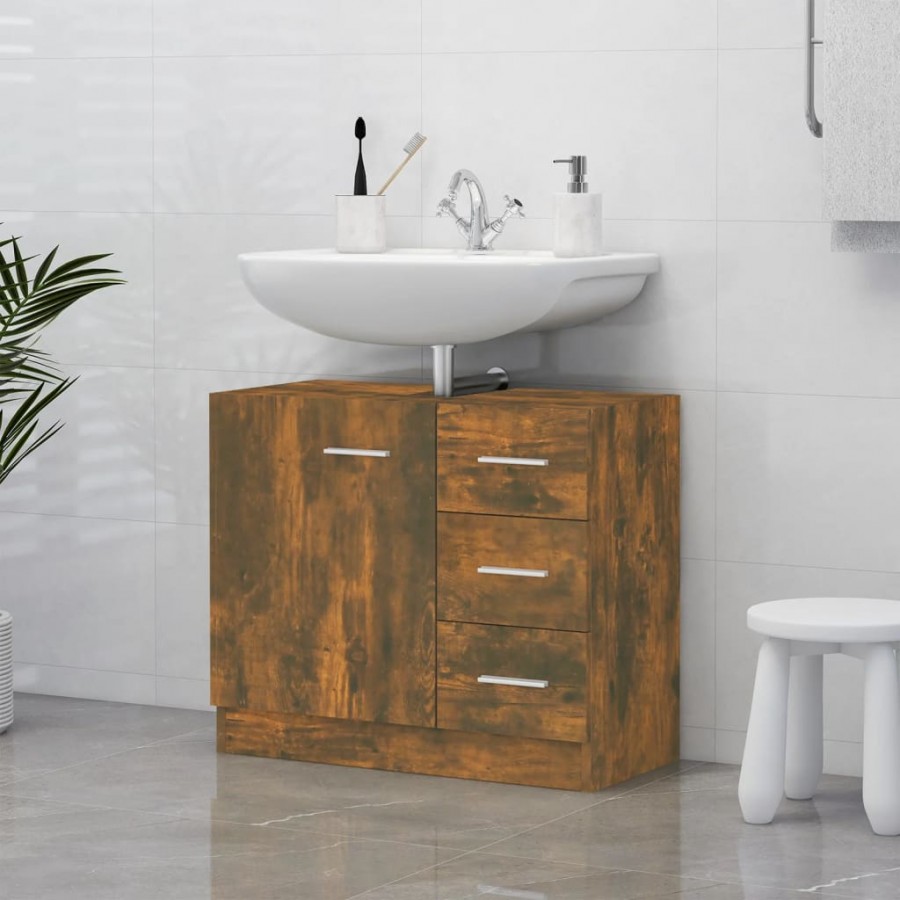 Armoire de lavabo Chêne fumé 63x30x54 cm Bois d'ingénierie