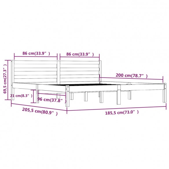 Cadre de lit bois de pin massif 180x200 cm super king