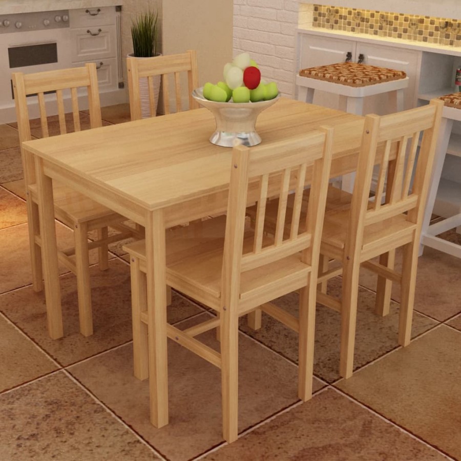 Table de salle à manger en bois avec 4 chaises Naturel