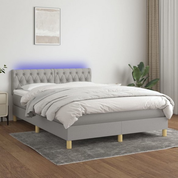 Cadre de lit et matelas et LED Gris clair 140x190 cm