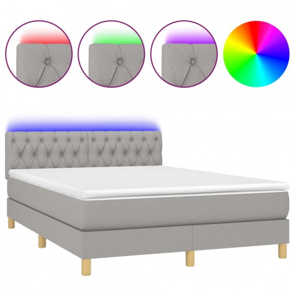 Cadre de lit et matelas et LED Gris clair 140x190 cm