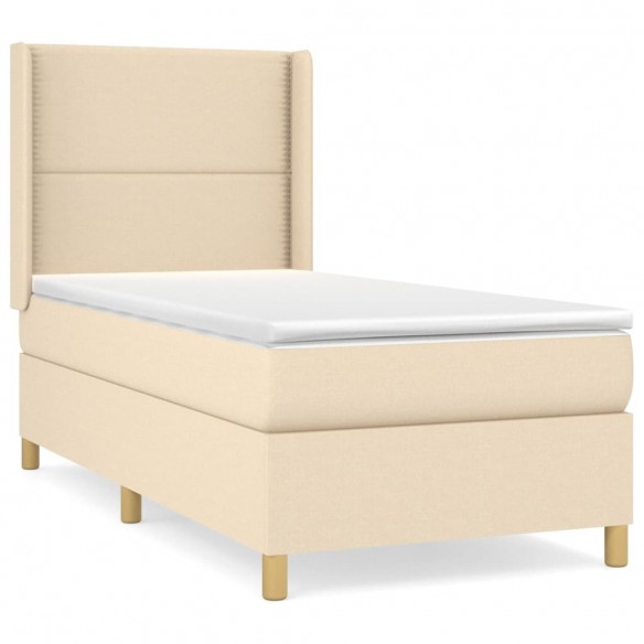 Cadre de lit avec matelas Crème 100x200 cm Tissu