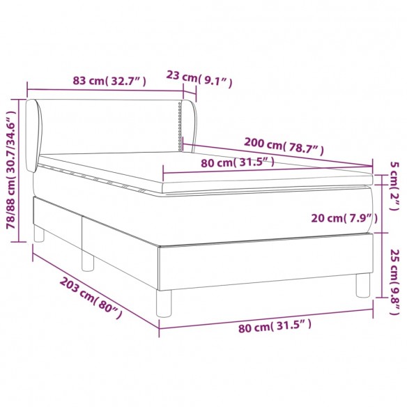 Cadre de lit avec matelas Gris clair 80x200 cm Tissu