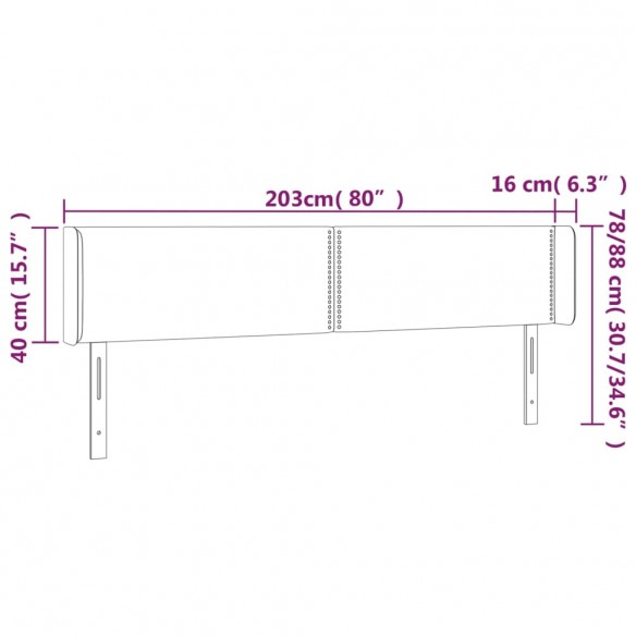 Tête de lit à LED Crème 203x16x78/88 cm Tissu