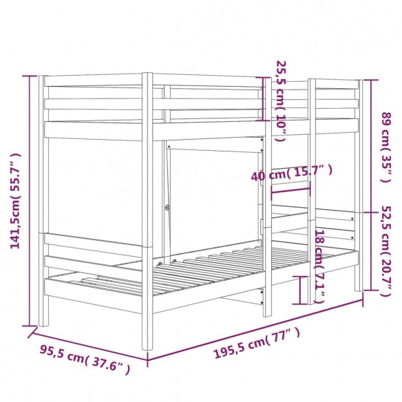 Lit superposé 90x190 cm Bois de pin massif