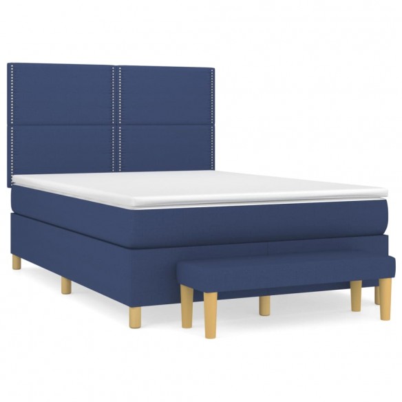 Cadre de lit avec matelas Bleu 140x190 cm Tissu