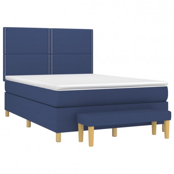 Cadre de lit avec matelas Bleu 140x190 cm Tissu