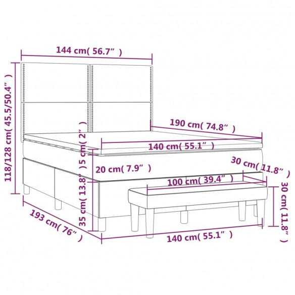 Cadre de lit avec matelas Bleu 140x190 cm Tissu