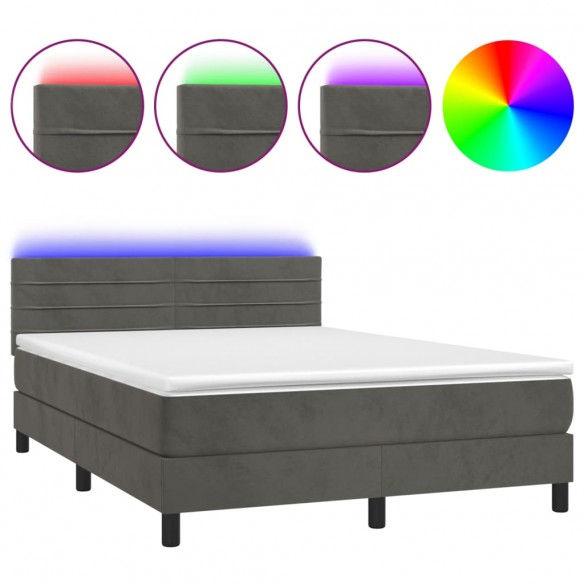 Cadre de lit avec matelas LED Gris foncé 140x190 cm