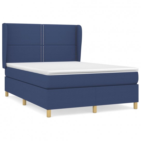 Cadre de lit avec matelas Bleu 140x190 cm Tissu