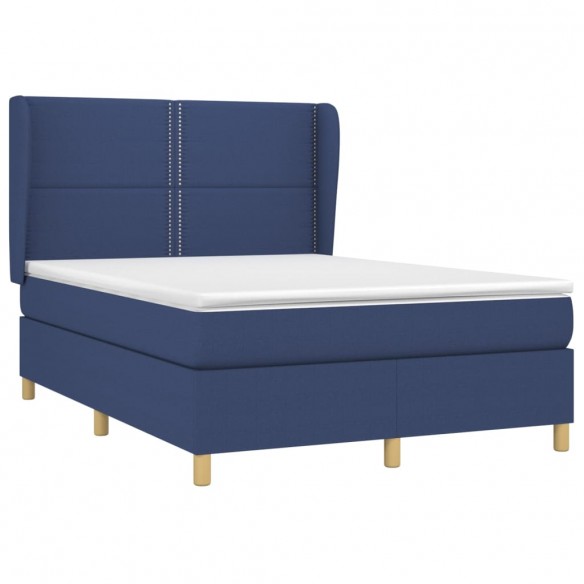 Cadre de lit avec matelas Bleu 140x190 cm Tissu