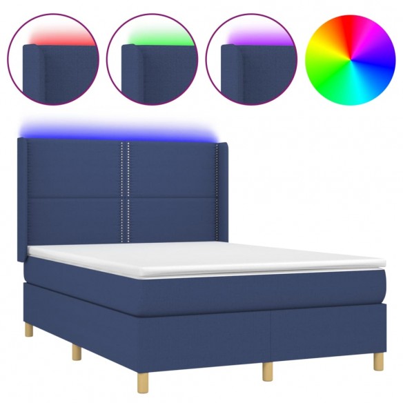 Cadre de lit matelas et LED Bleu 140x200 cm Tissu