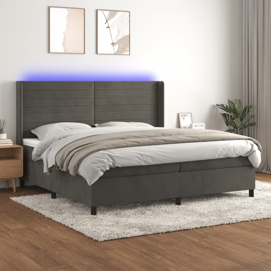 Cadre de lit matelas et LED Gris foncé 200x200 cm