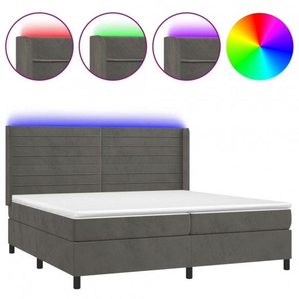 Cadre de lit matelas et LED Gris foncé 200x200 cm