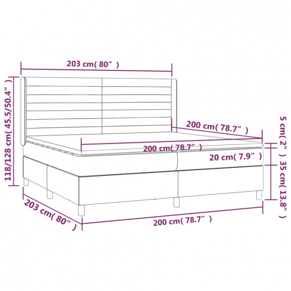 Cadre de lit matelas et LED Gris foncé 200x200 cm