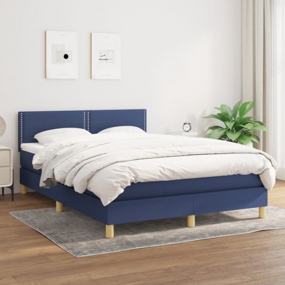 Cadre de lit avec matelas Bleu 140x200 cm Tissu