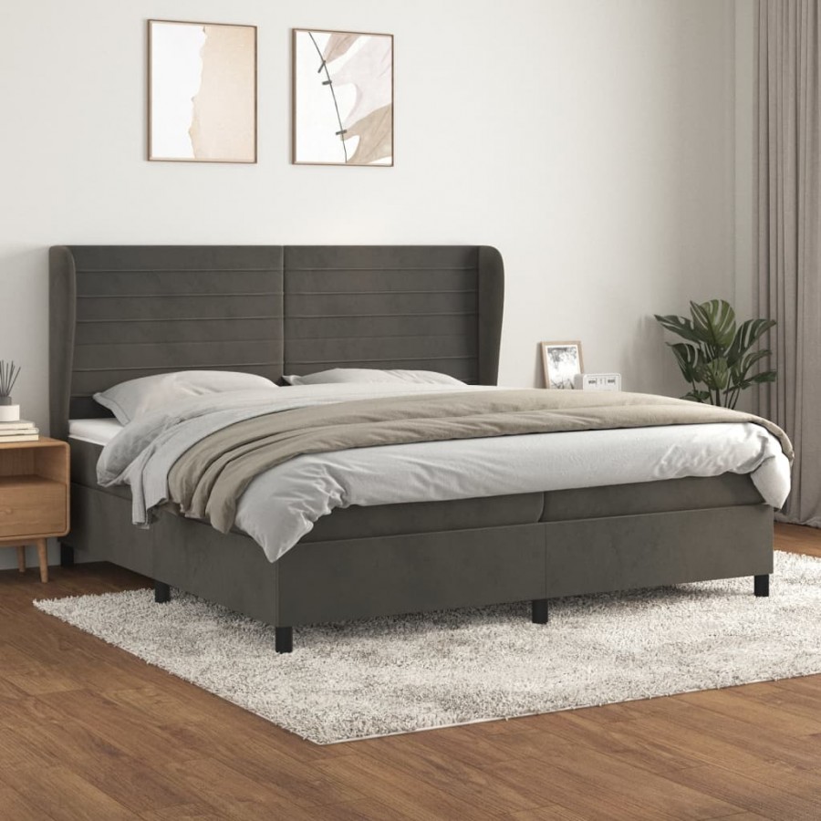 Cadre de lit et matelas Gris foncé 200x200cm Velours