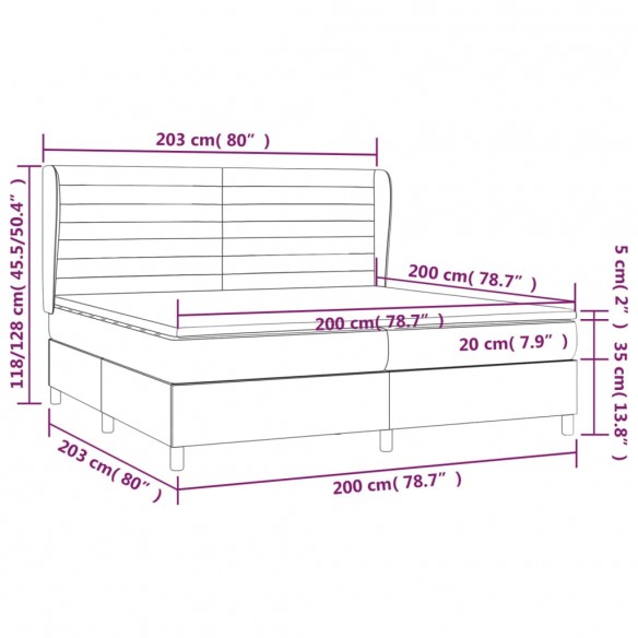 Cadre de lit et matelas Gris foncé 200x200cm Velours