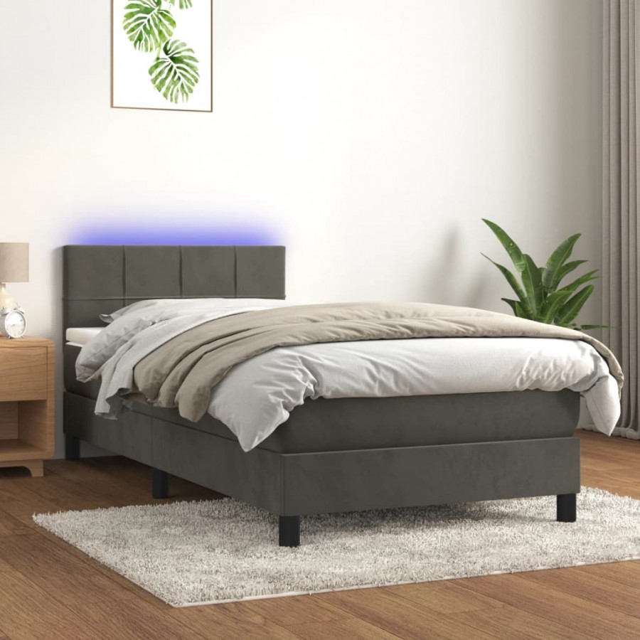 Cadre de lit et matelas et LED Gris foncé 80x200 cm