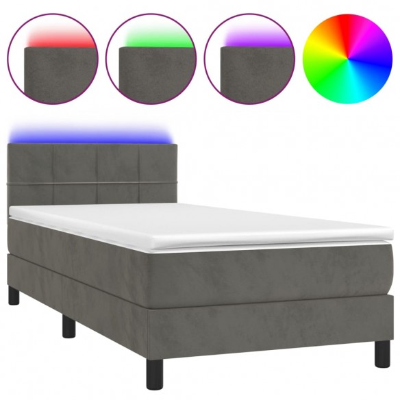 Cadre de lit et matelas et LED Gris foncé 80x200 cm