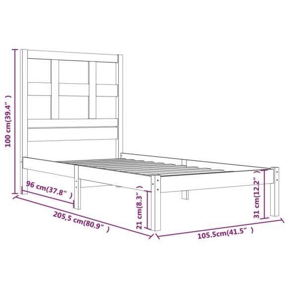 Cadre de lit Blanc Bois de pin massif 100x200 cm