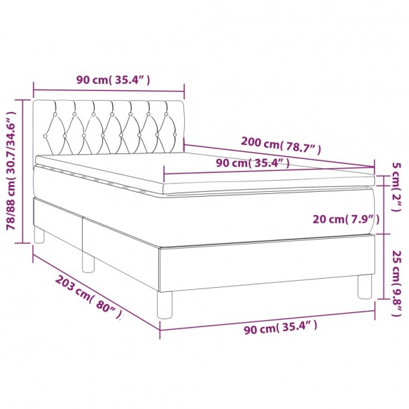 Cadre de lit avec matelas Gris foncé 90x200 cm Tissu