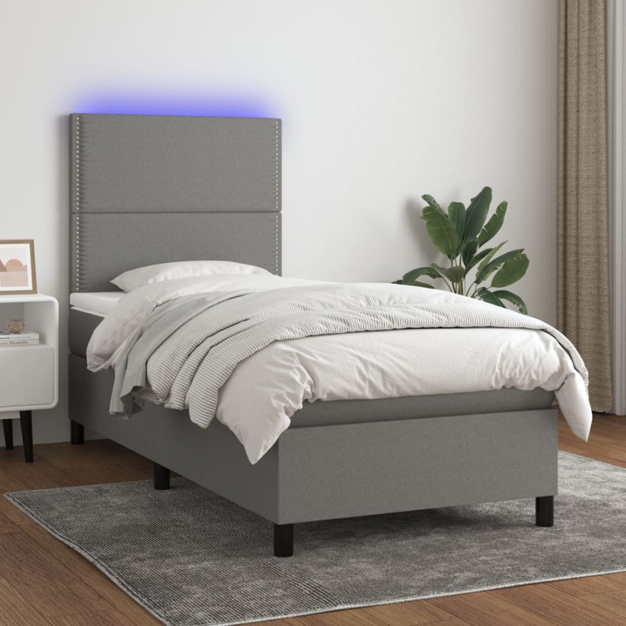 Cadre de lit avec matelas et LED Gris foncé 90x190cm