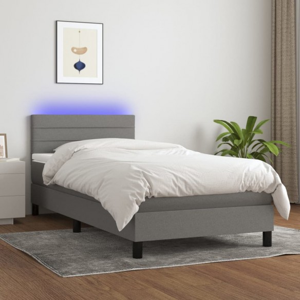 Cadre de lit avec matelas et LED Gris foncé 90x200cm