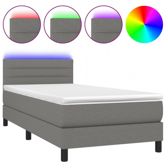 Cadre de lit avec matelas et LED Gris foncé 90x200cm