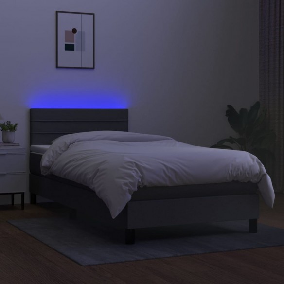 Cadre de lit avec matelas et LED Gris foncé 90x200cm