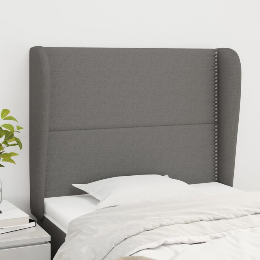 Tête de lit avec oreilles Gris foncé 93x23x118/128 cm Tissu