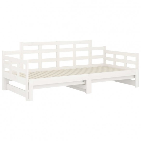 Lit coulissant Blanc Bois de pin solide 2x(80x200) cm