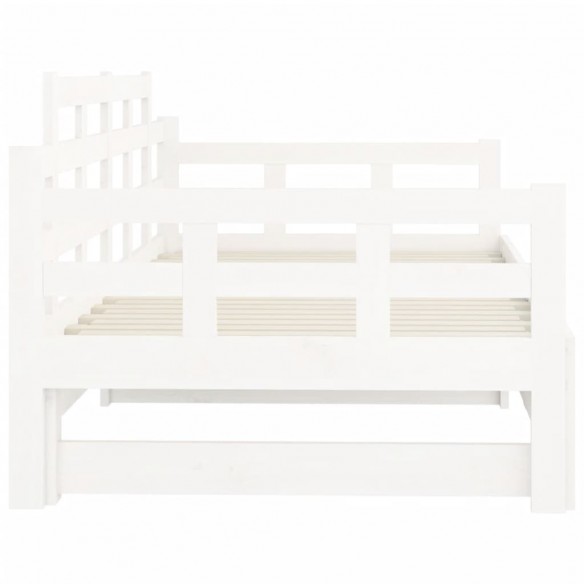 Lit coulissant Blanc Bois de pin solide 2x(80x200) cm