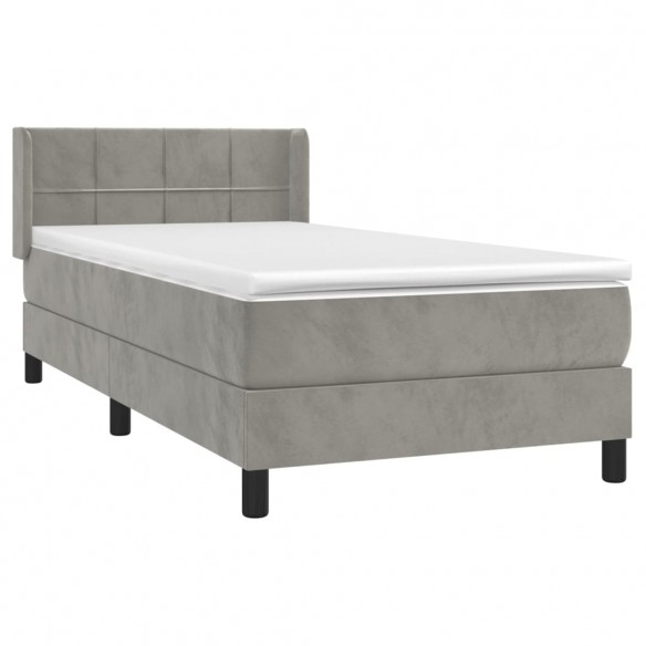 Cadre de lit et matelas Gris clair 100x200cm Velours