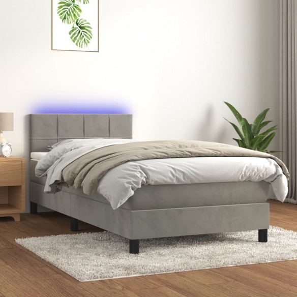 Cadre de lit avec matelas LED Gris clair 100x200 cm