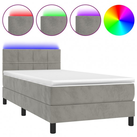 Cadre de lit avec matelas LED Gris clair 100x200 cm