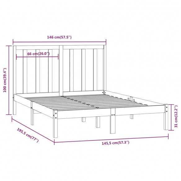 Cadre de lit Bois de pin massif 140x190 cm