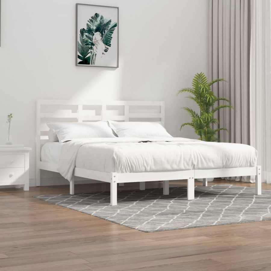 Cadre de lit Blanc Bois massif 180x200 cm Super King