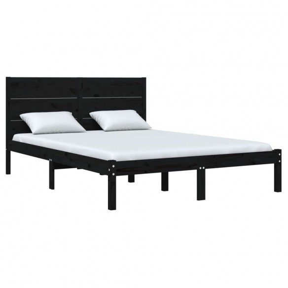 Cadre de lit Noir Bois massif 120x190 cm Petit Double