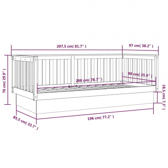 Lit de jour Blanc 90x200 cm Bois de pin massif