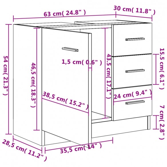 Armoire d'évier Chêne sonoma 63x30x54 cm Aggloméré