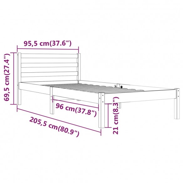 Cadre de lit Bois massif de pin 90x200 cm Marron miel