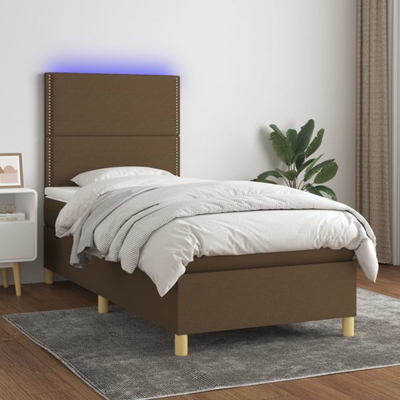 Cadre de lit et matelas et LED Marron foncé 90x190cm