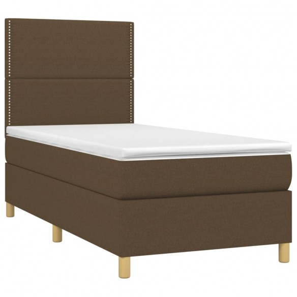 Cadre de lit et matelas et LED Marron foncé 90x190cm