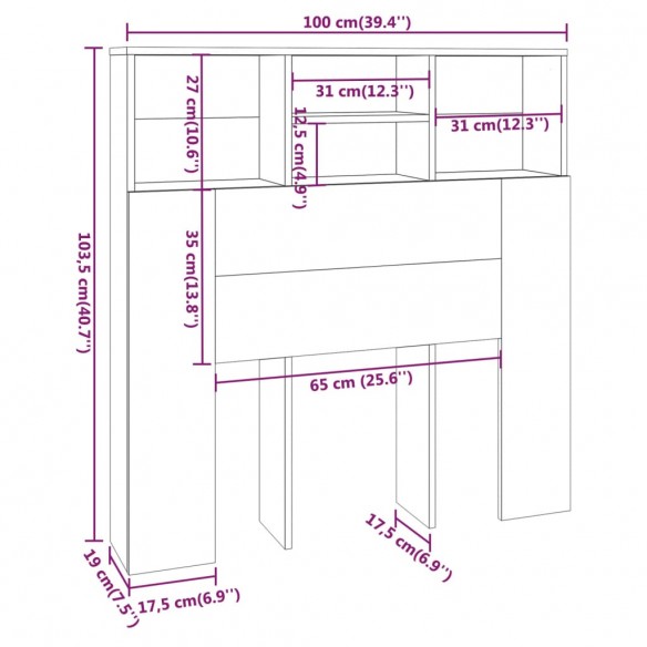 Armoire de tête de lit Gris béton 100x19x103,5 cm