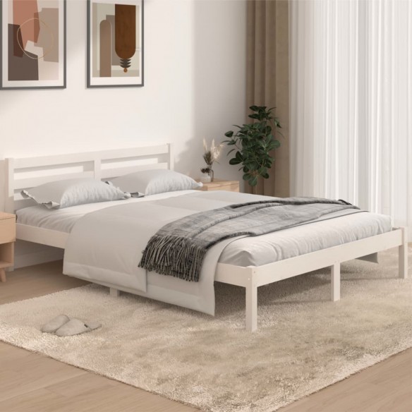 Cadre de lit Bois massif de pin 140x190 cm Blanc