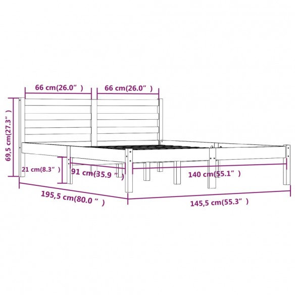 Cadre de lit Bois massif de pin 140x190 cm Blanc