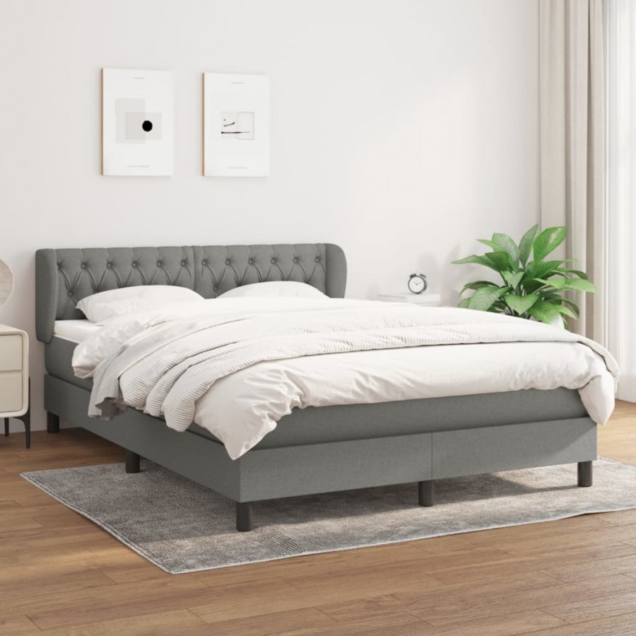 Cadre de lit avec matelas Gris foncé 140x190cm Tissu