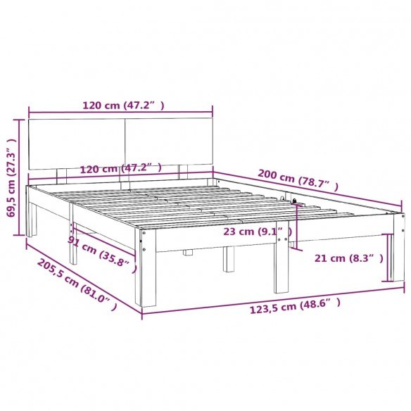 Cadre de lit Blanc Bois de pin massif 120x200 cm